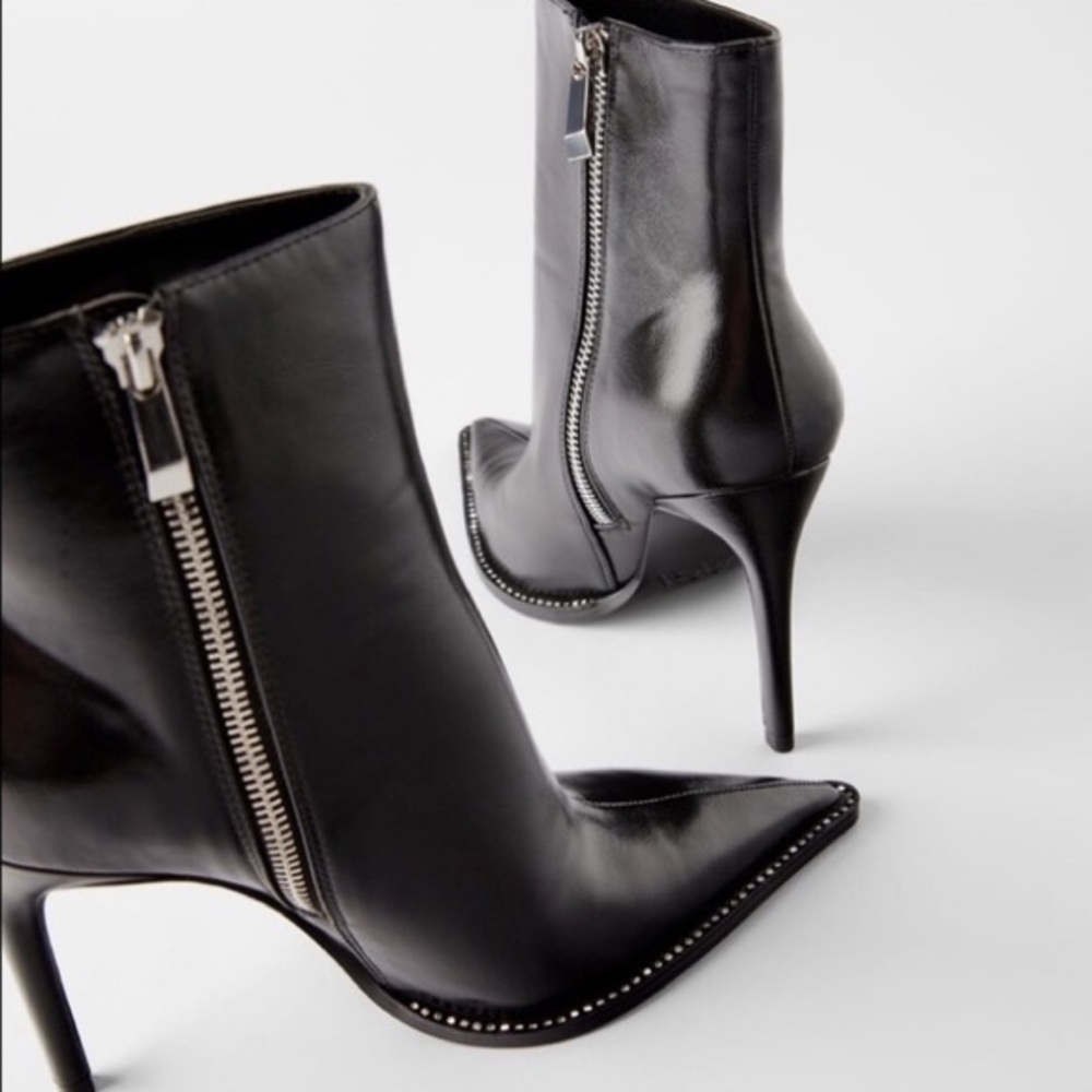 Zara Leather Rhinestone Booties